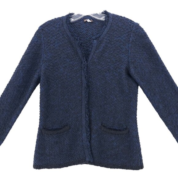 J. McLaughlin Tweed Jacket Blue Black Fuzzy Cotton Modal Wool Mohair SMALL - Picture 2 of 9